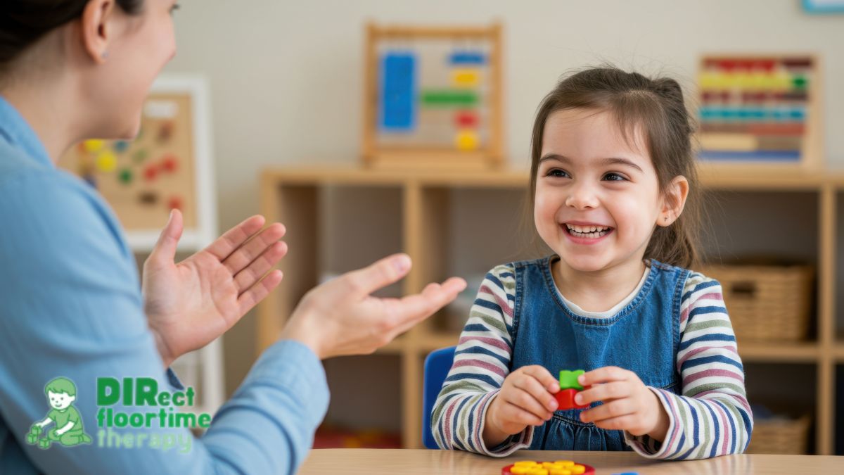 Play therapy NJ therapist guiding a young girl in building blocks during a session to support learning and emotional growth.